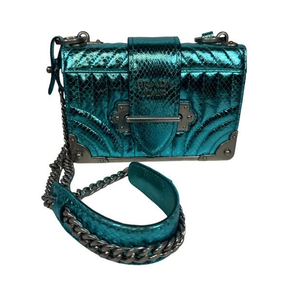 Prada Handbags - Prada Metallic Snakeskin Bag Cahier Shoulder/Crossbody Ayers Impunture Aqua SHW